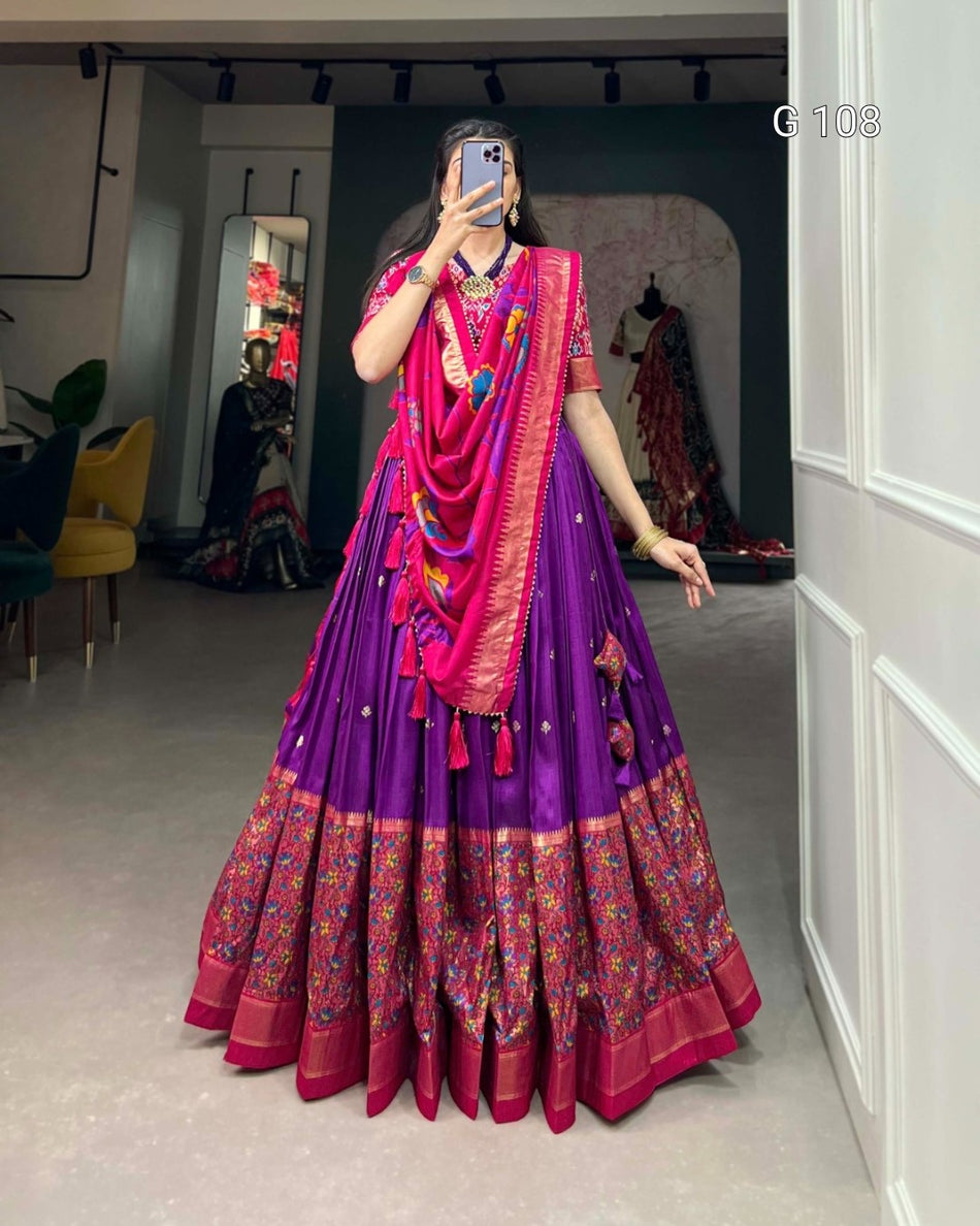 Tasar Silk Lehenga with Foil Work – G 108 Purple