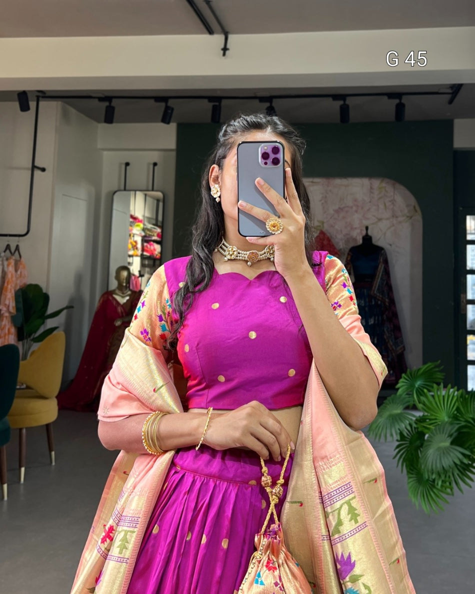 Jacquard Silk Paithani Lehenga with Zari Weaving Work & Handmade Tassels – G 45 Purple