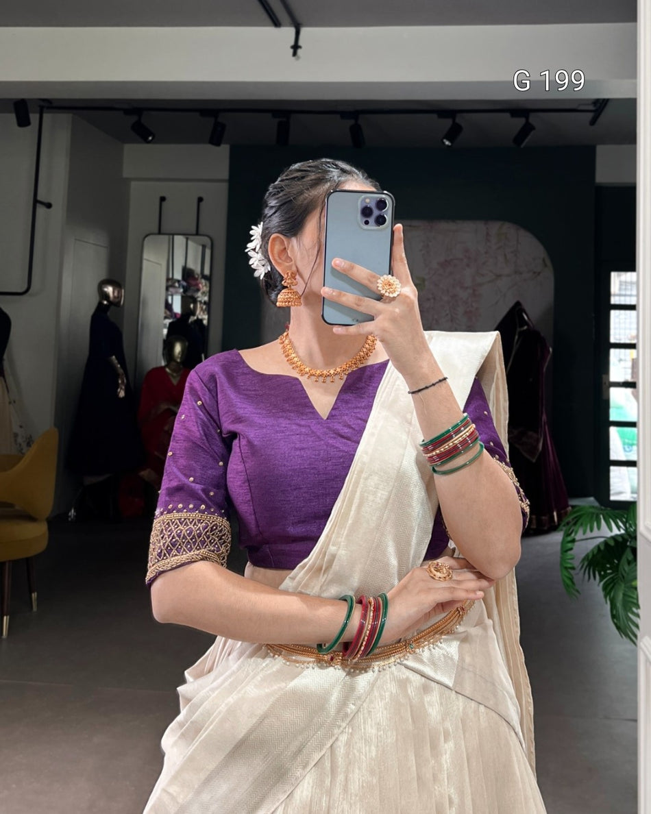 Purple Poly Tasar Lehenga with Viscose Border and Bead Work – G 199 Purple