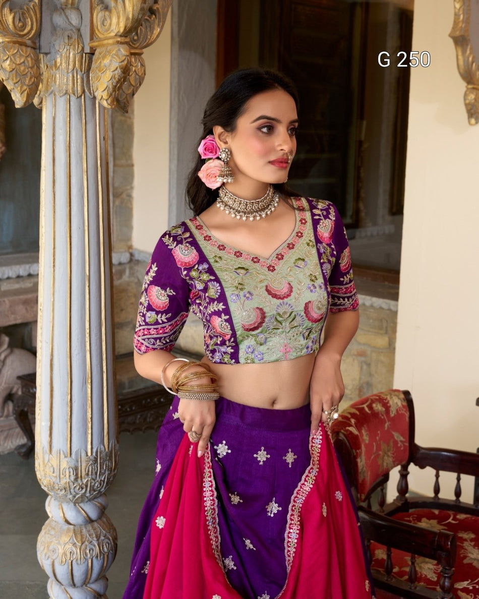 Sequins & Thread Embroidery Vichitra Silk Lehenga – G 250 Purple