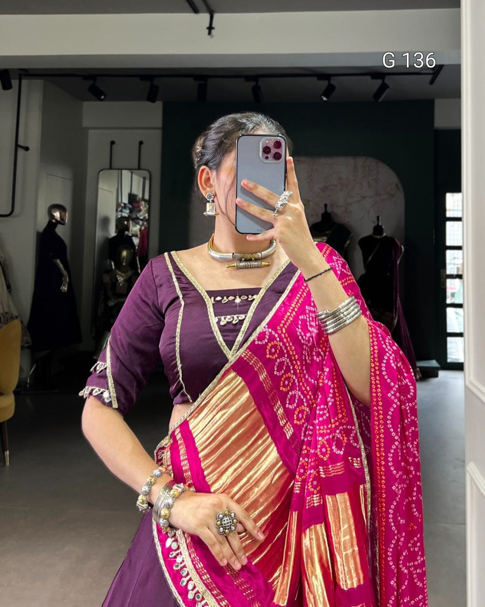 Silk Georgette Lehenga with Original Mirror Lace Touch Up & Digital Print Dupatta – G 136 Purple