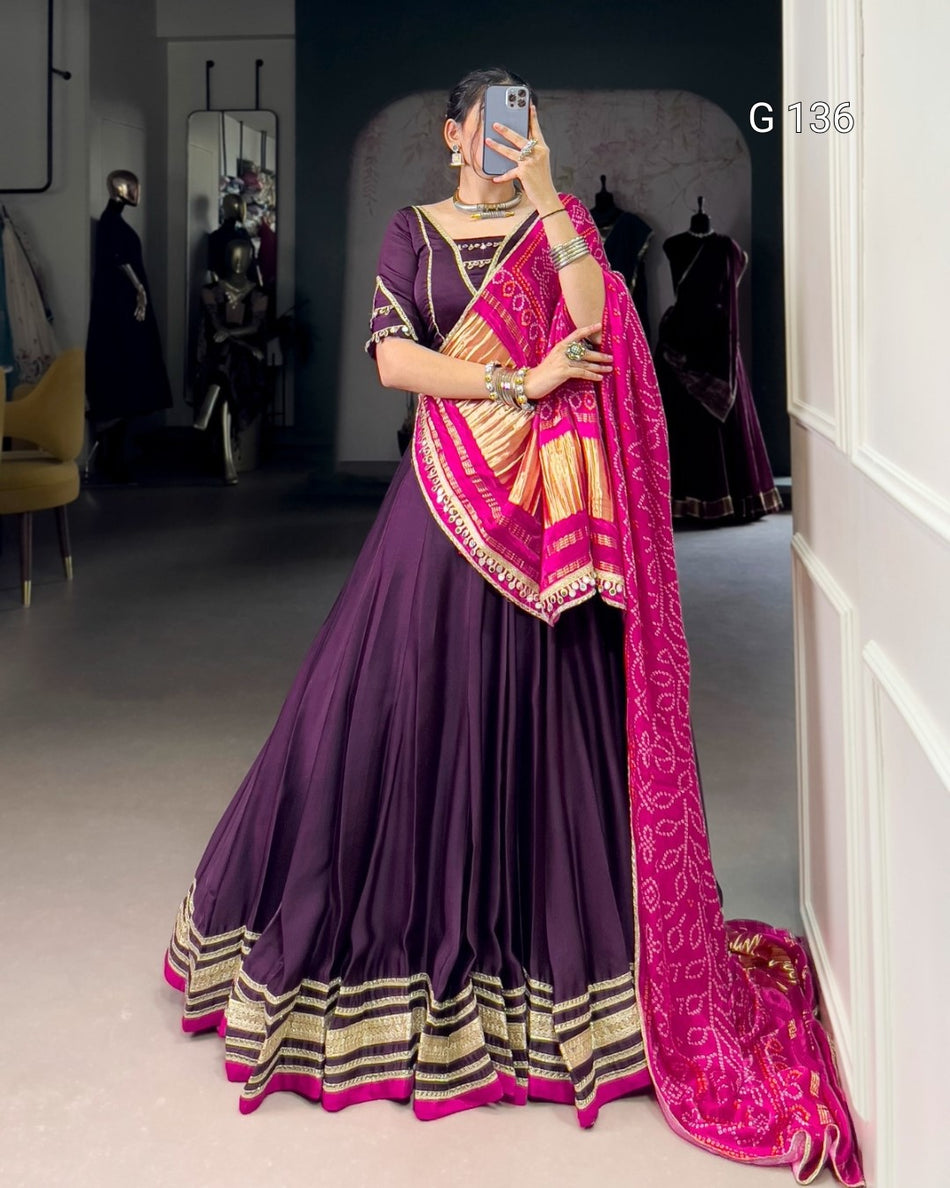 Silk Georgette Lehenga with Original Mirror Lace Touch Up & Digital Print Dupatta – G 136 Purple