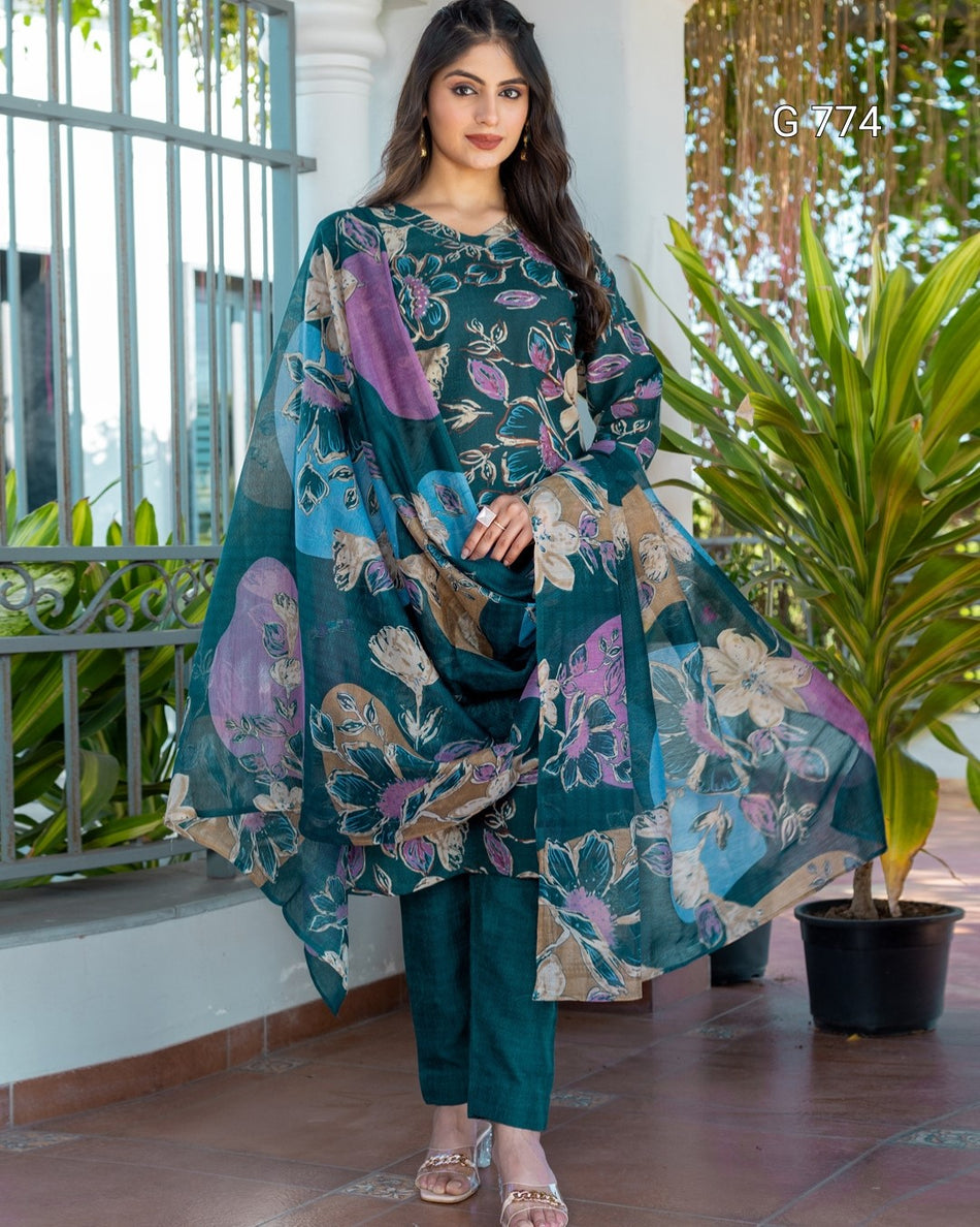 Printed Cotton Blend Suit Set | Comfortable Daily Wear Collection - G 774