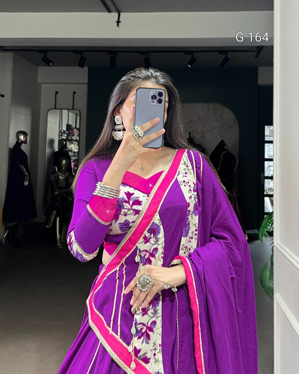 Purple Pure Rayon Lehenga with Original Mirror Hand Work & Lace Touch Up-G 164 Purple