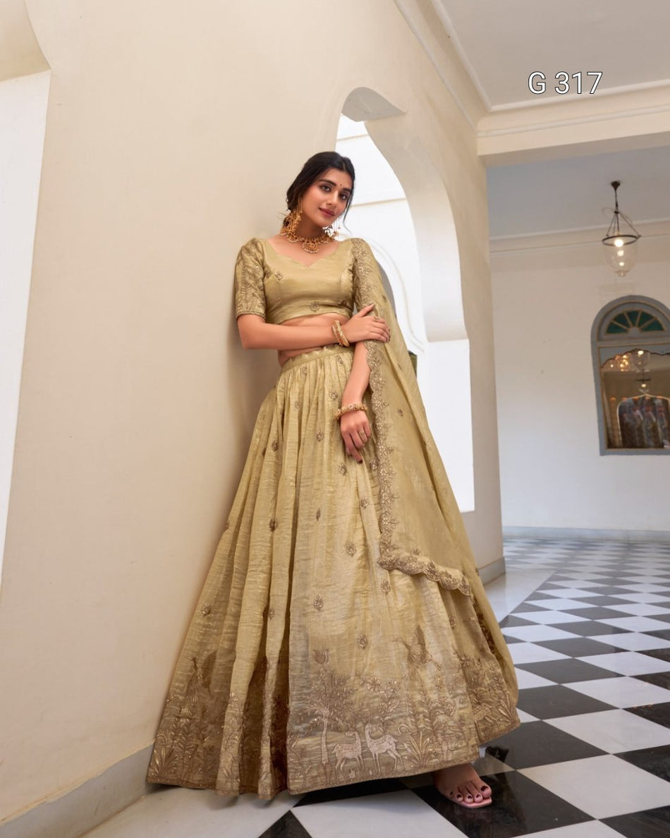 Gold Crush Lehenga with Sequins & Thread Embroidery – G 317