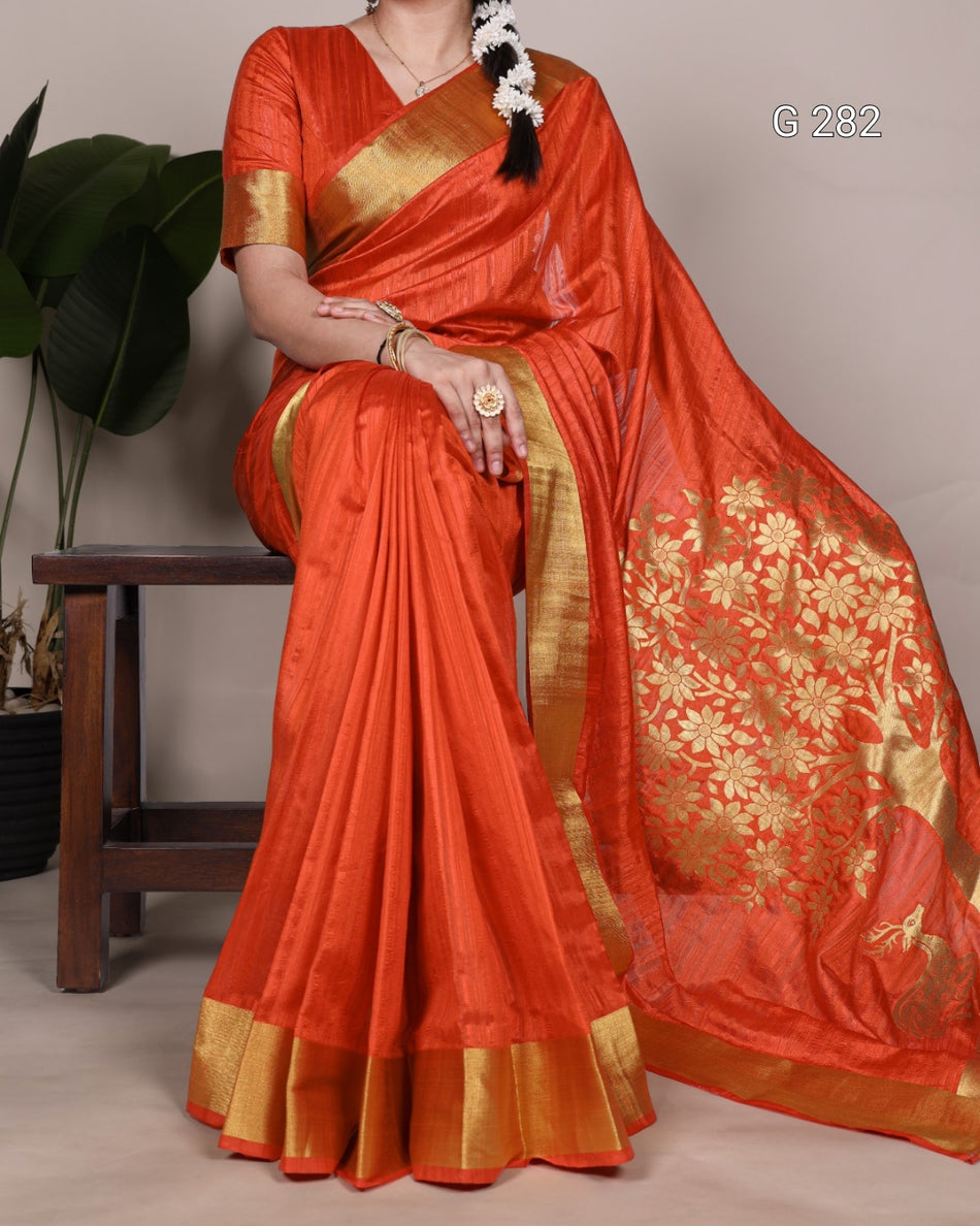 Raw Silk Saree with Zari Weaving Blouse – G 282
