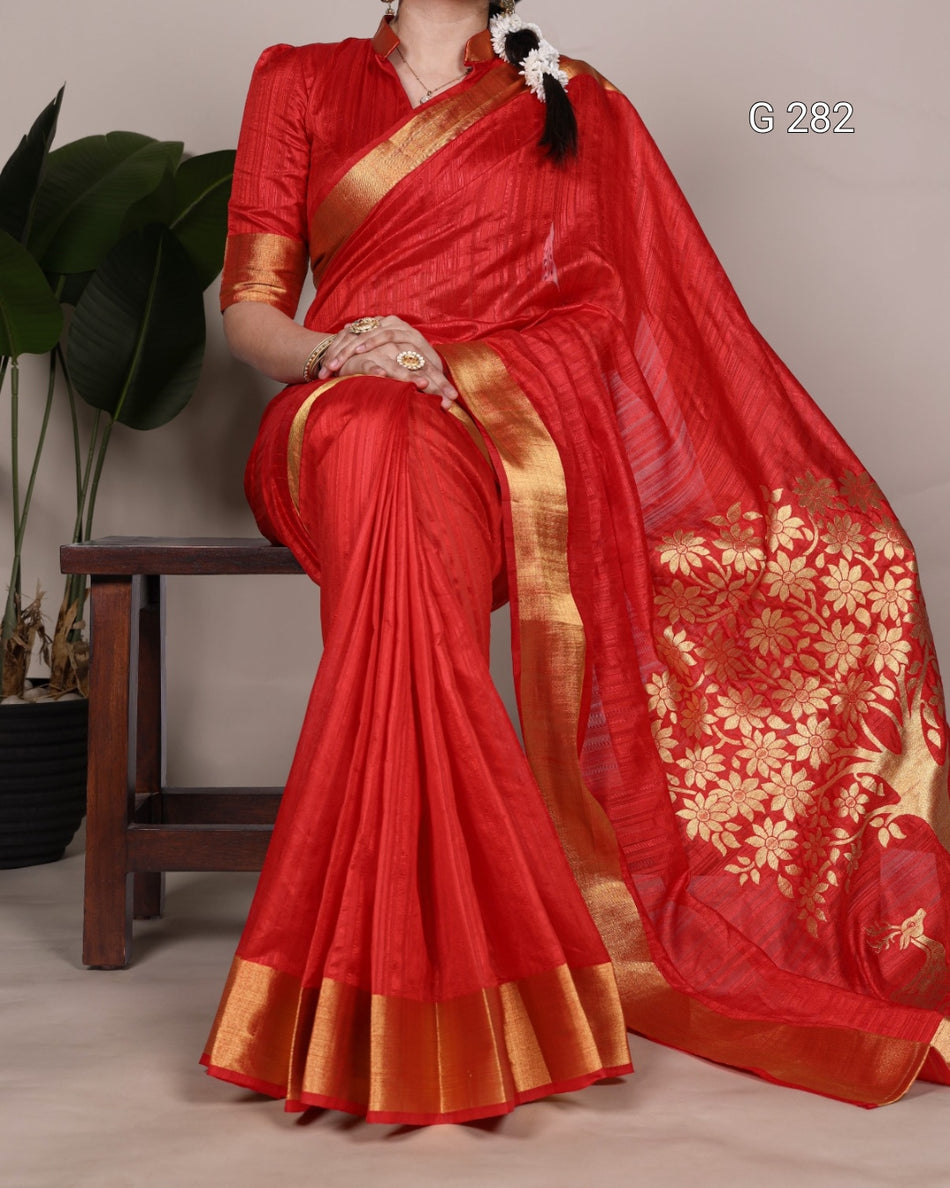 Raw Silk Saree with Zari Weaving Blouse – G 282