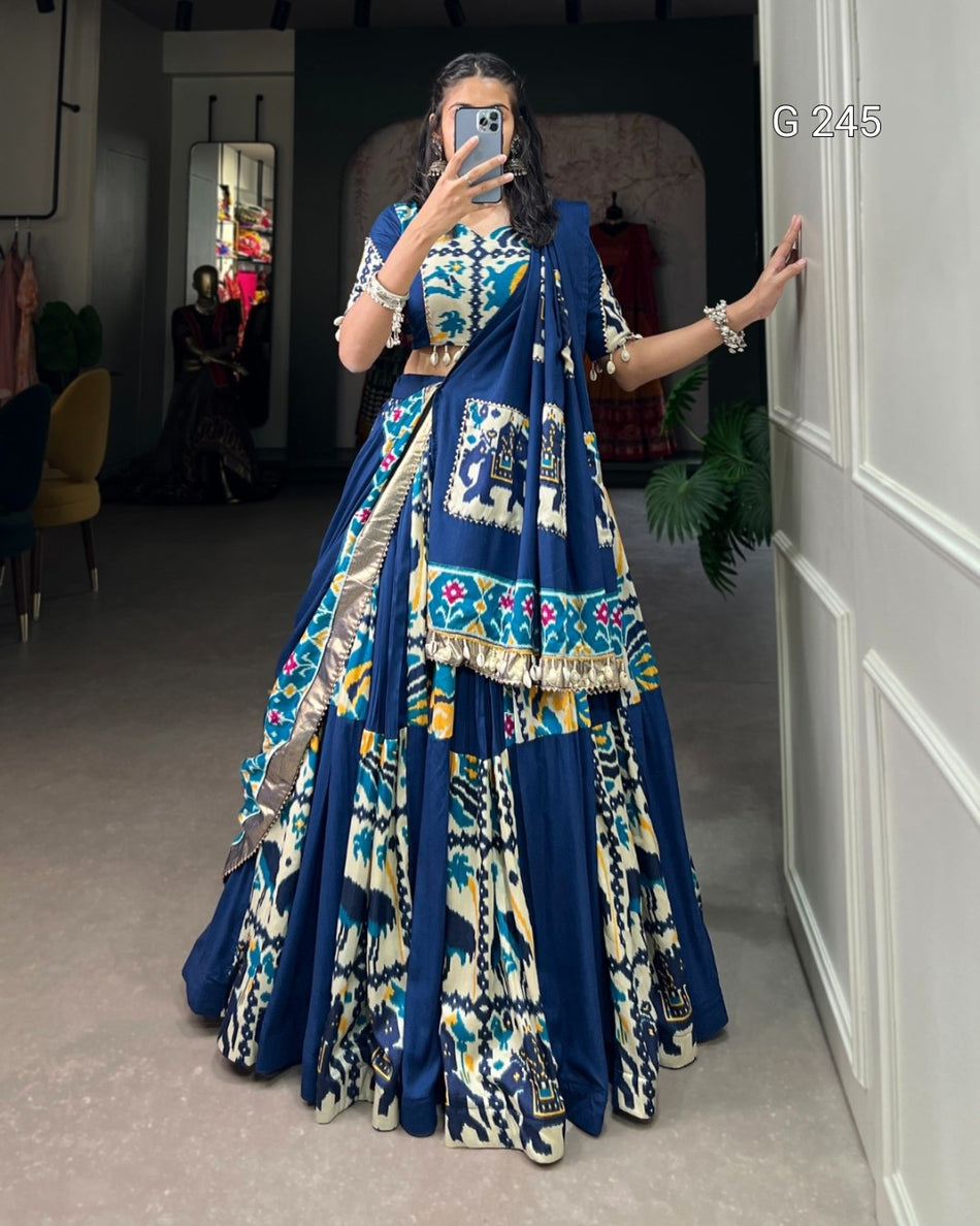 Plain and Printed Rayon Lehenga with Gota Patti & Cowrie Lace – G 245