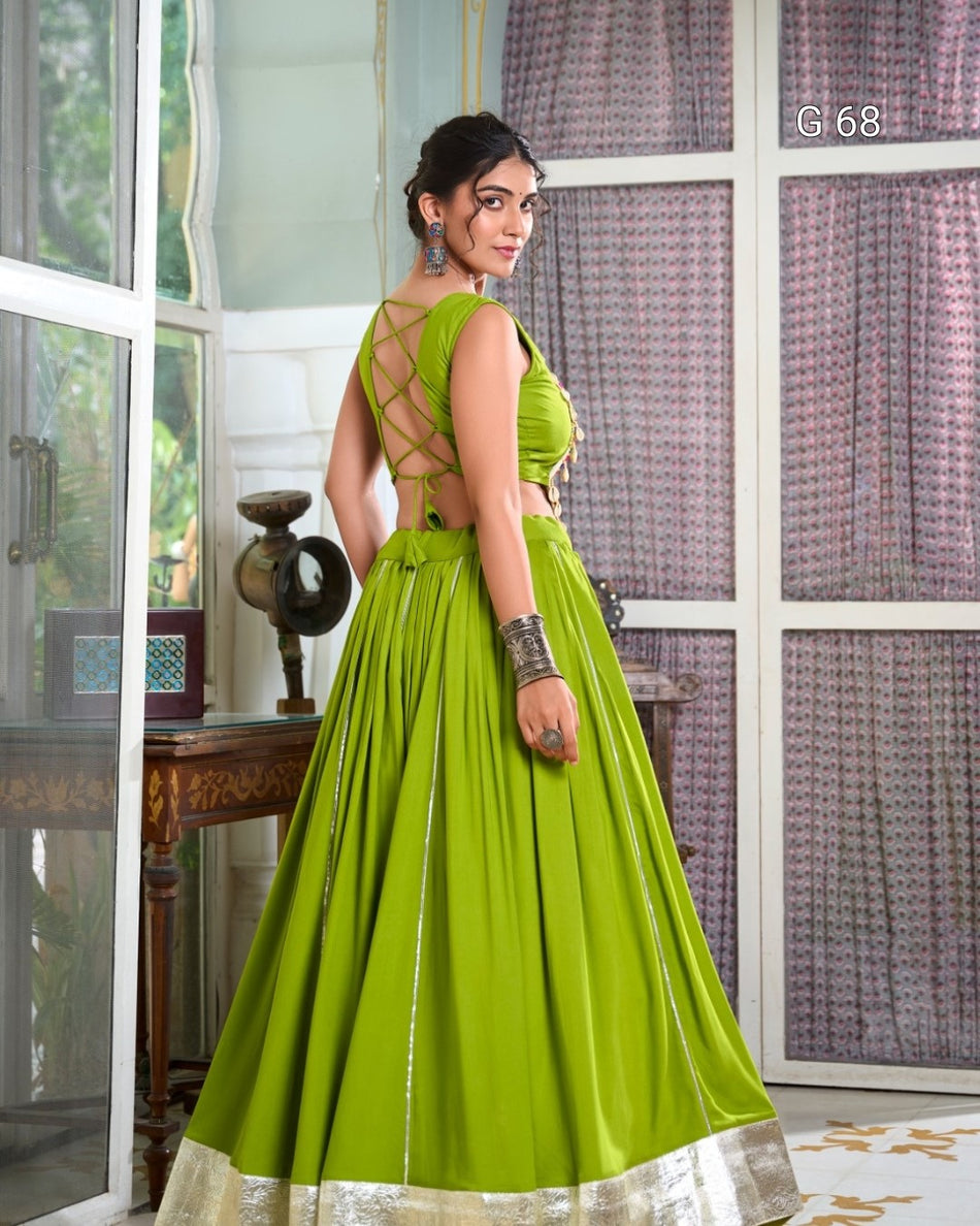 Rayon Lehenga with Lace Border & Gotta Patti Touch Up – G 68 Parrot