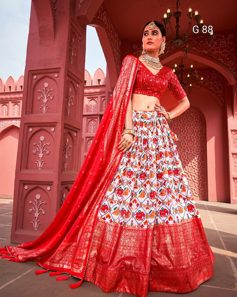 Dola Silk Lehenga with Patola Print & Foil Work Patta – G 88 Red