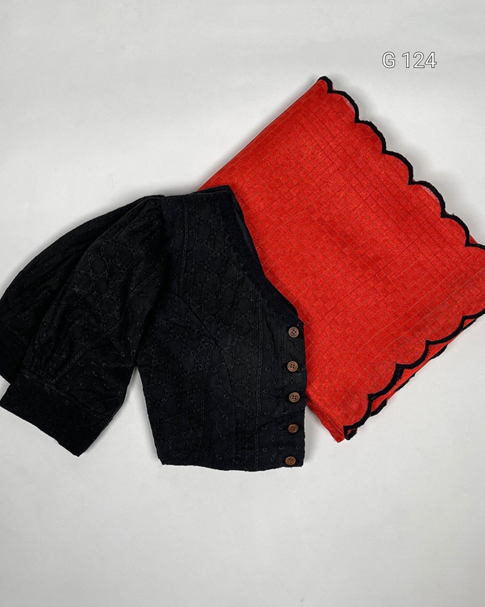 Gadhwal Chex Saree with Arca Work and Lucknowi Blouse – G 124