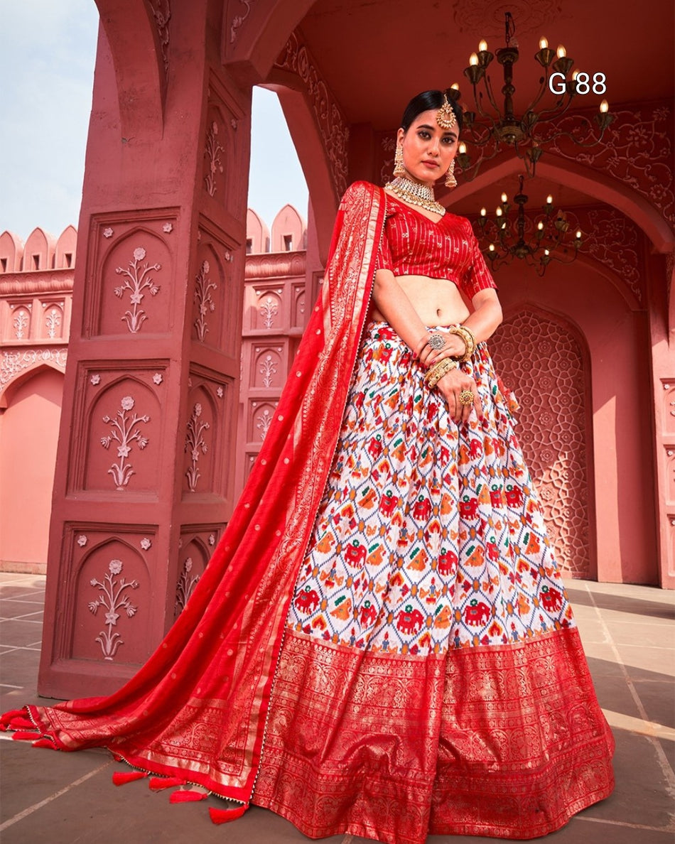 Dola Silk Lehenga with Patola Print & Foil Work Patta – G 88 Red