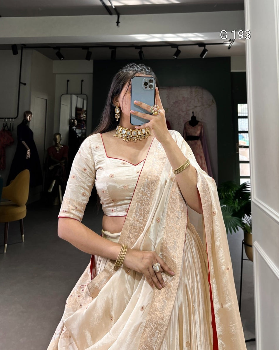 Red Pure Shimmer Lehenga with Mirror and Beads Hand Work – G 193 Red