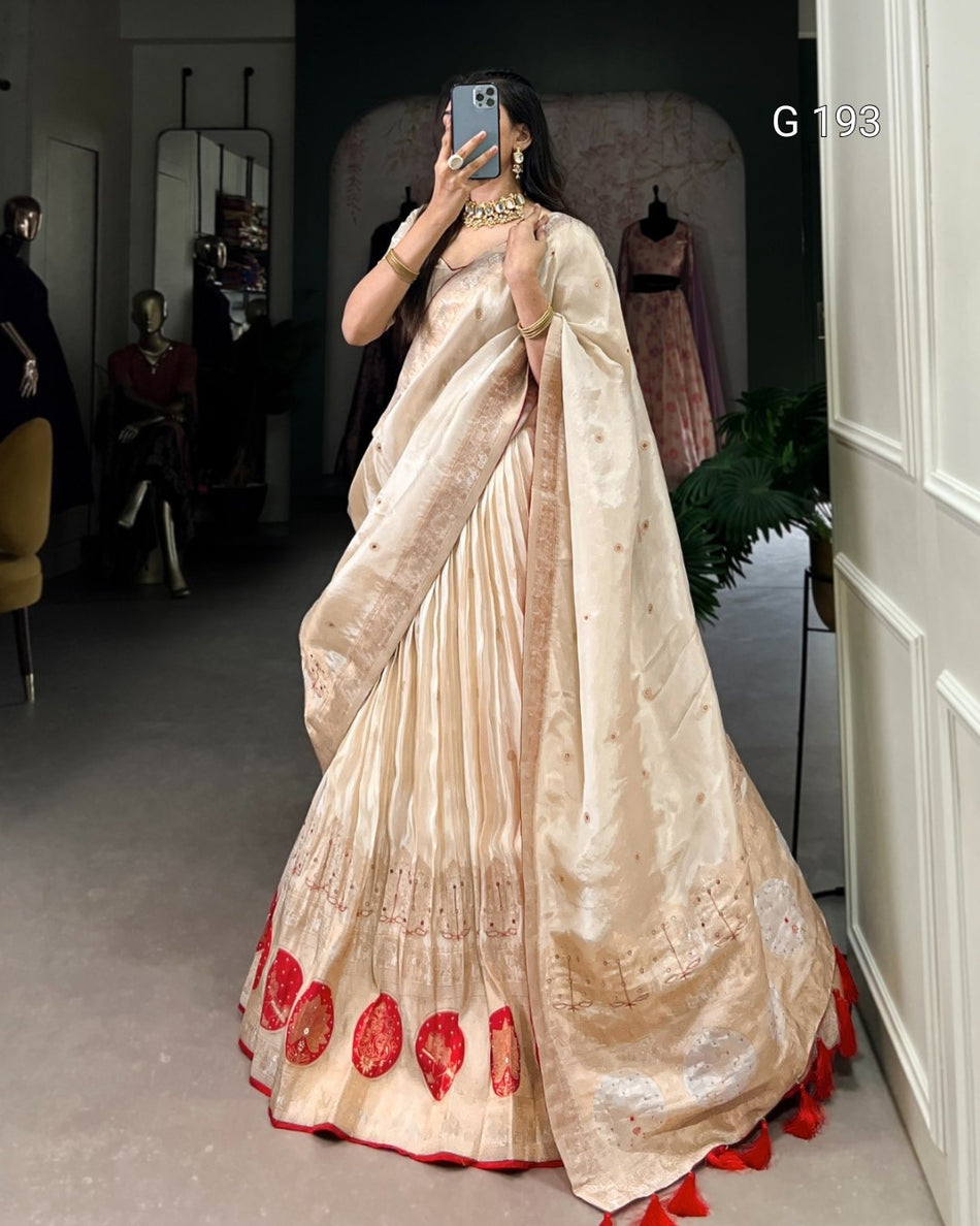 Red Pure Shimmer Lehenga with Mirror and Beads Hand Work – G 193 Red