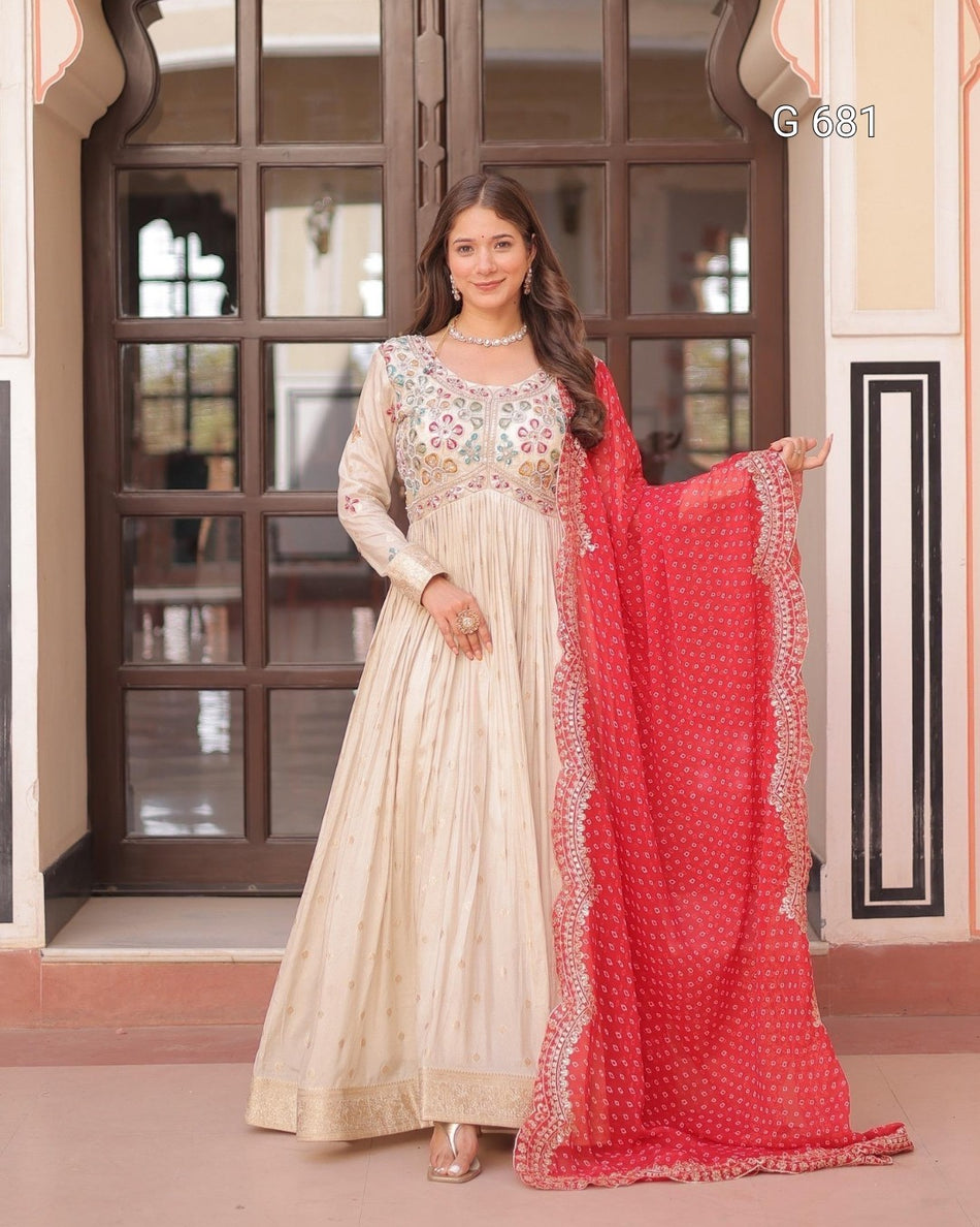Luxurious Embroidered Gown with Cutwork Dupatta Style G 681