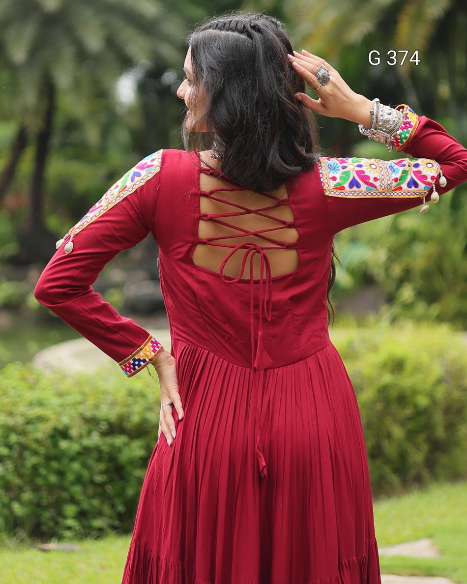 Rayon Gown with Kutchi Gamthi Work – G 374 Red