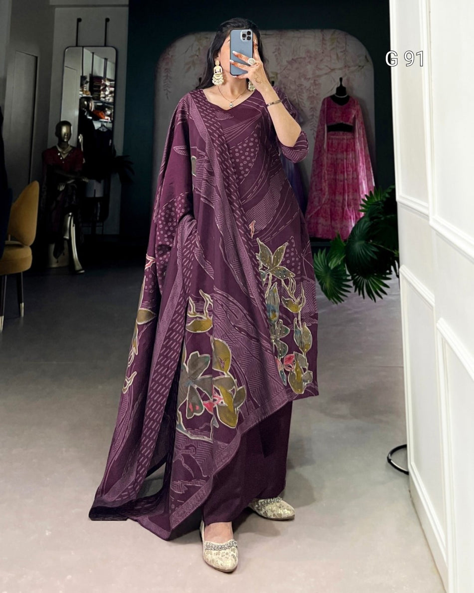 Roman Silk Top with Floral Print & Beads Handwork – G 91 Wine