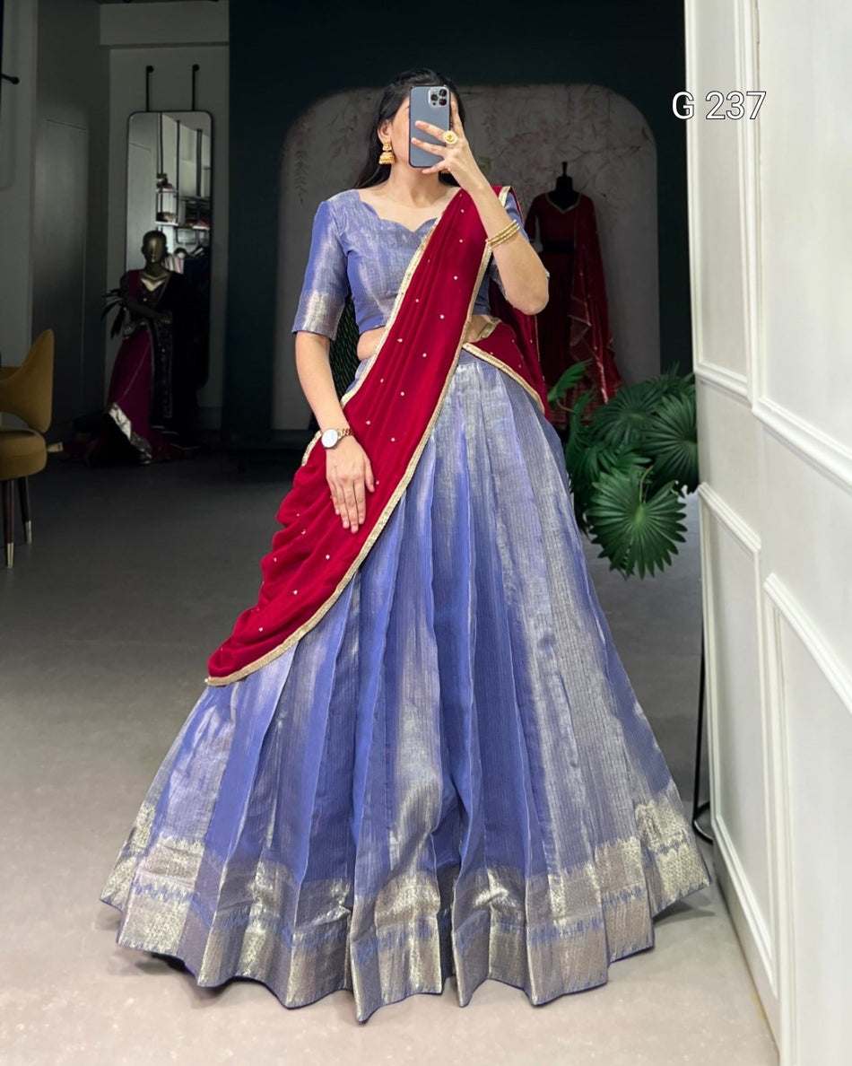 Zari Weaving Kanchipuram Lehenga with Vichitra Silk Dupatta – G 237
