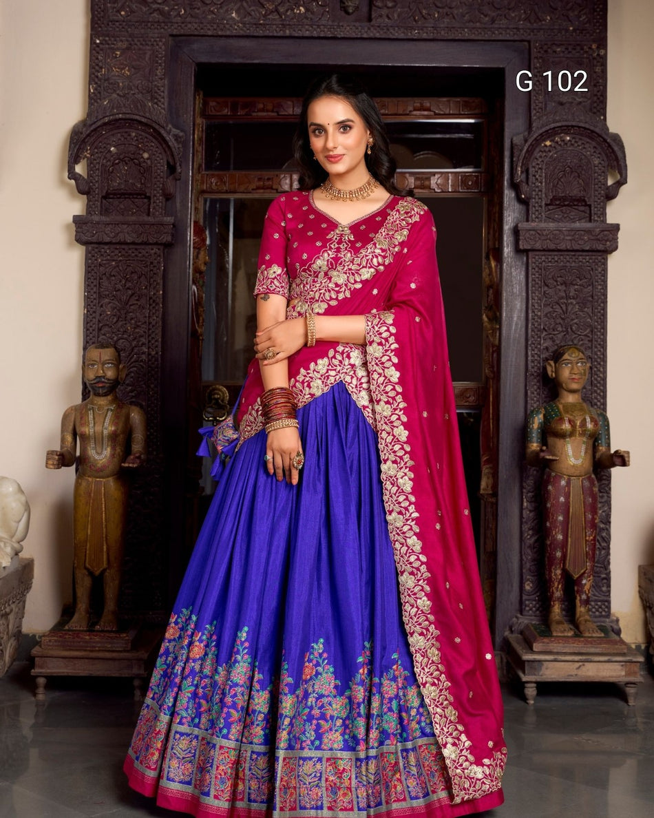 Tussar Silk Lehenga with Foil Work – G 102 Royal blue