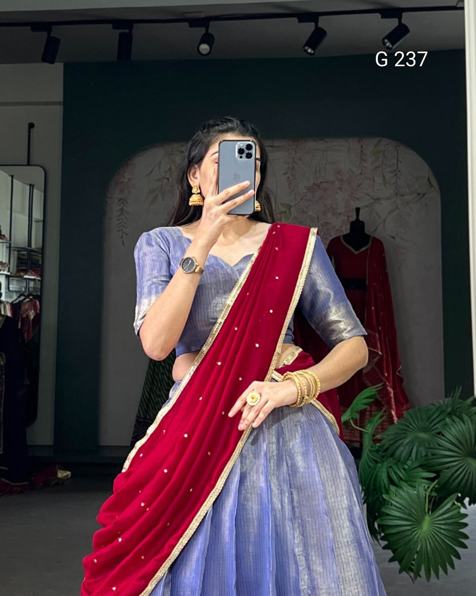 Zari Weaving Kanchipuram Lehenga with Vichitra Silk Dupatta – G 237 Royal Blue