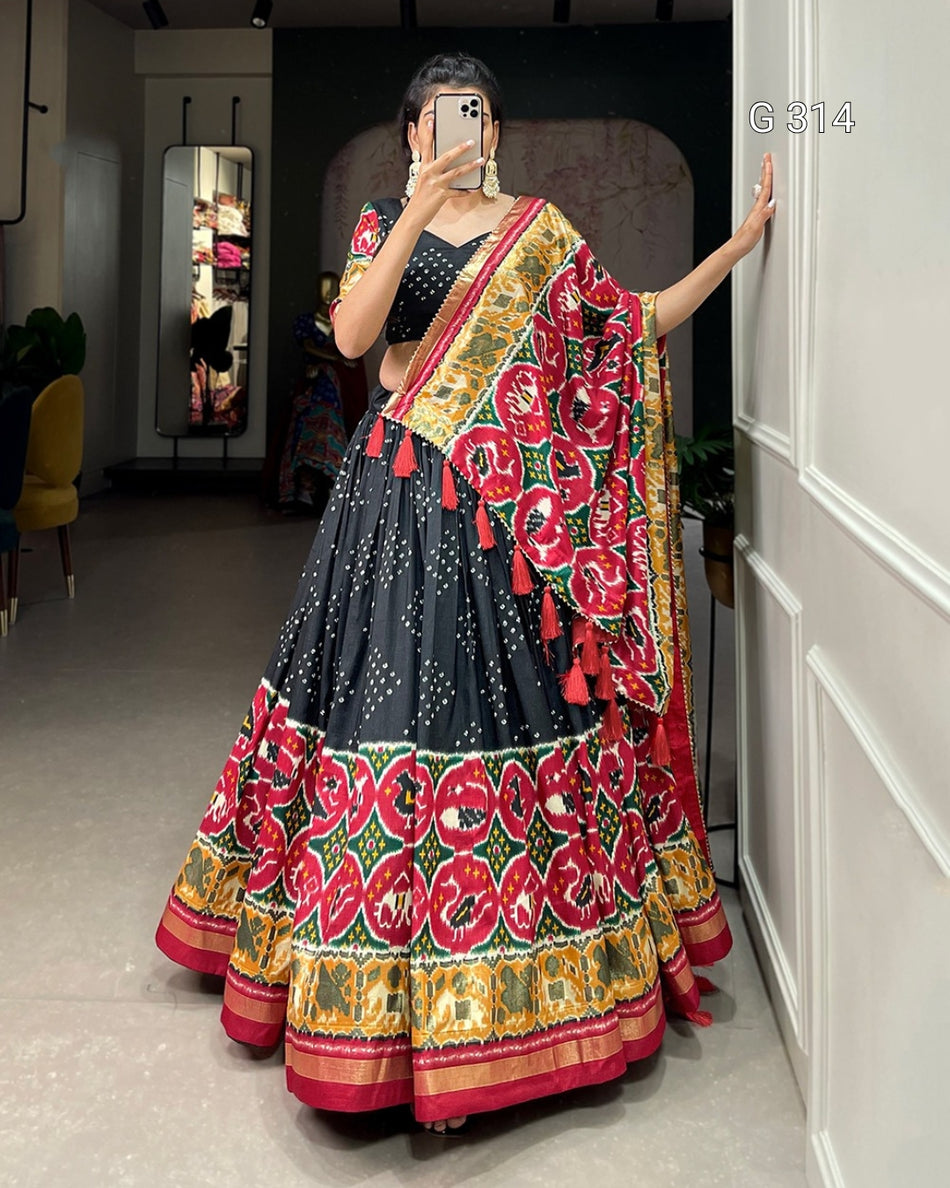 Patola Print Tasar Silk Lehenga with Foil Work – G 314