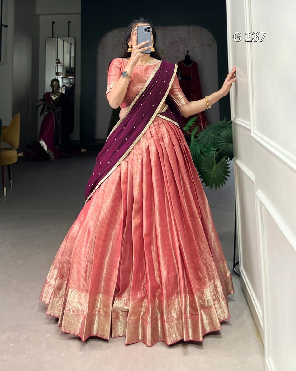 Zari Weaving Kanchipuram Lehenga with Vichitra Silk Dupatta – G 237