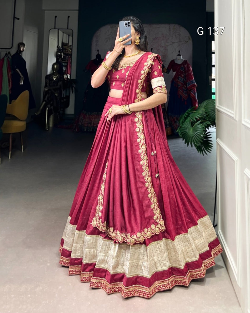 Vichitra Silk Lehenga with Zari Weaving Work & Sequins Lace Border – G 137