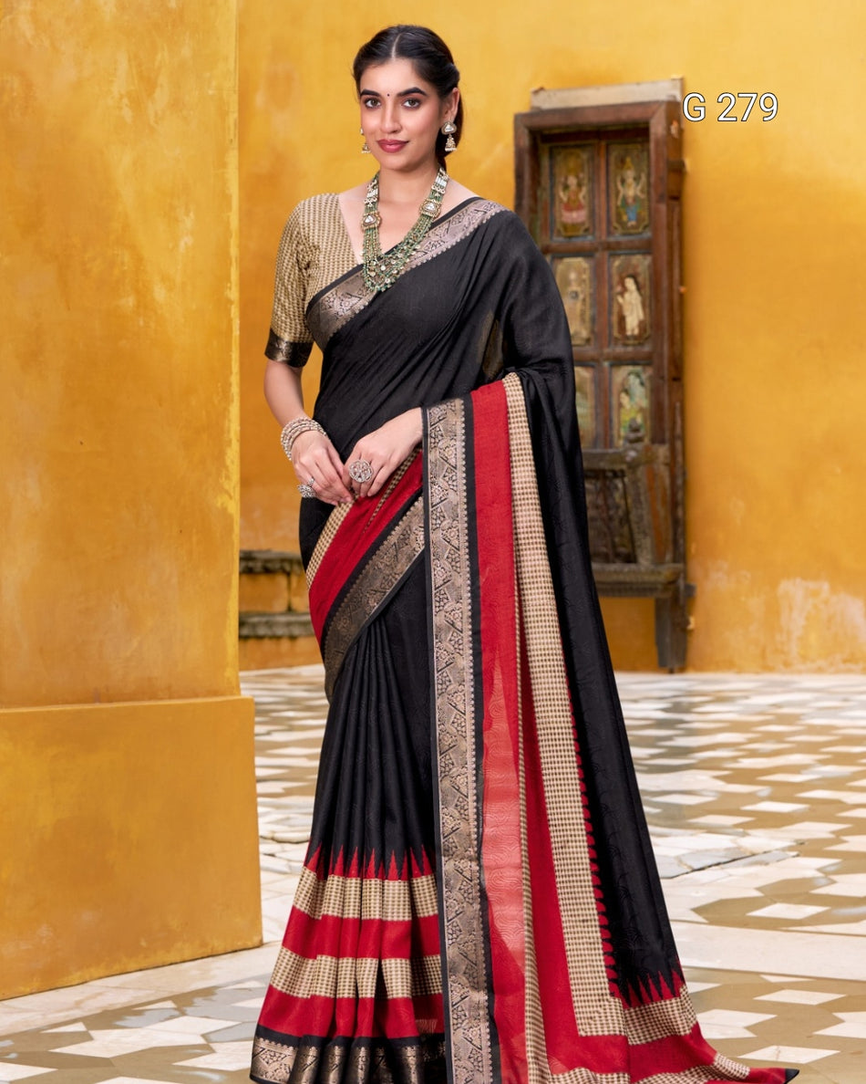 Poly Cotton Saree with Printed Zari Work Blouse – G 279