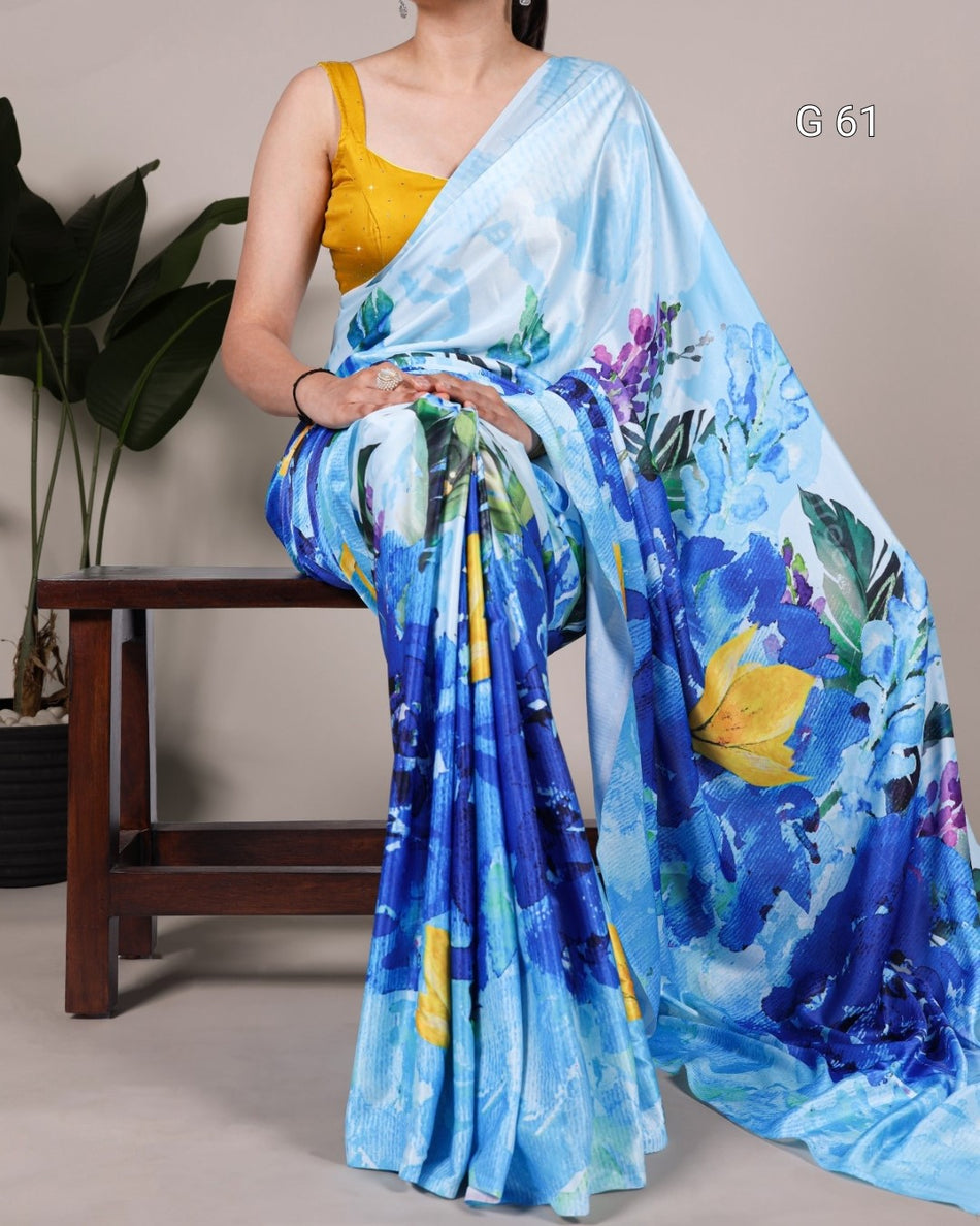 Satin Silk Printed Saree – G 61