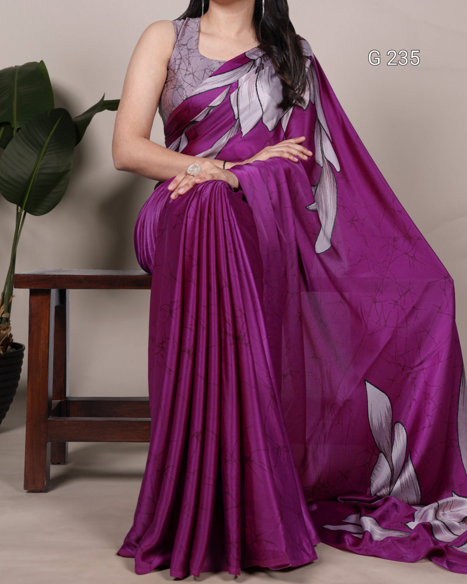 Floral Printed Satin Silk Saree – G 235