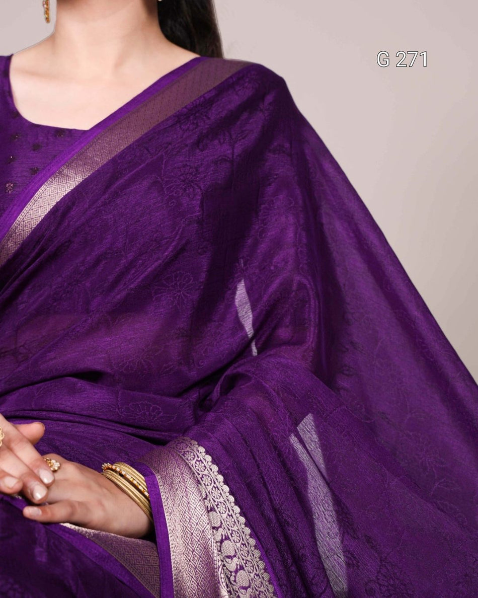 Self Printed Chinon Saree with Zari Weaving – G 271 Purple