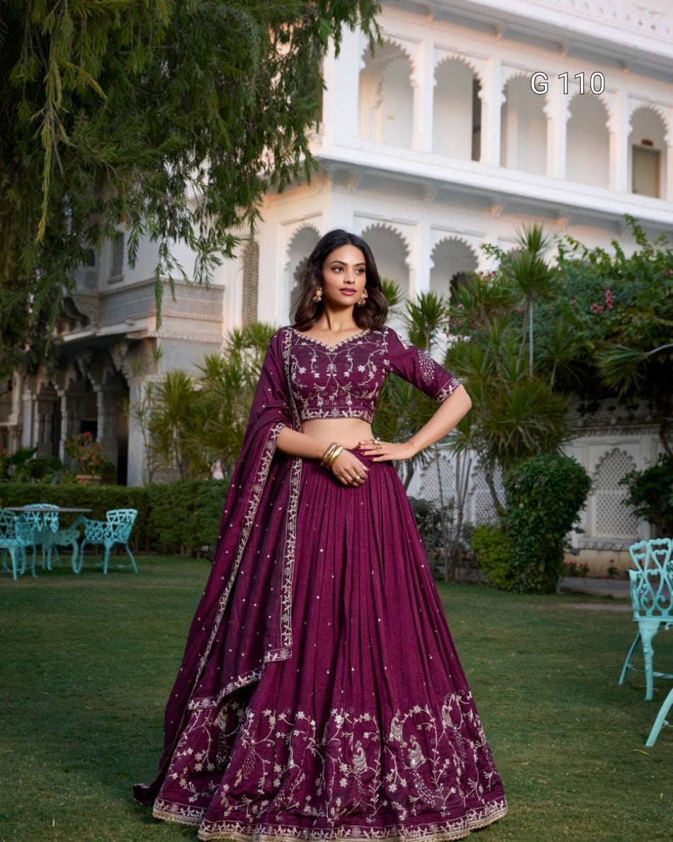 Vichitra Silk Lehenga with Sequins Embroidery Work – Wine