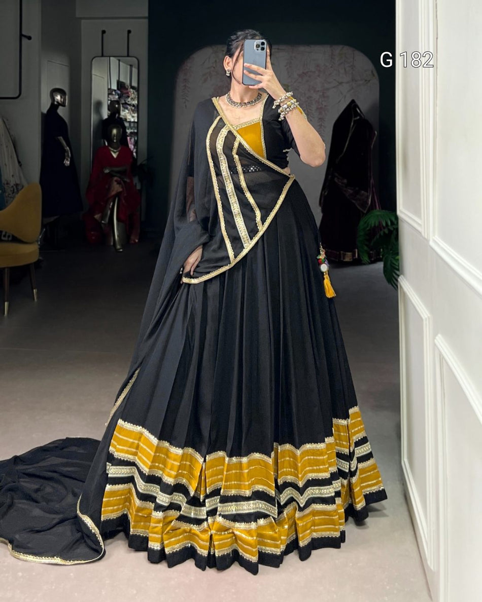 Black Pure Rayon Lehenga with Sequins Lace & Gota Patti Touch-Up – G 182 Black