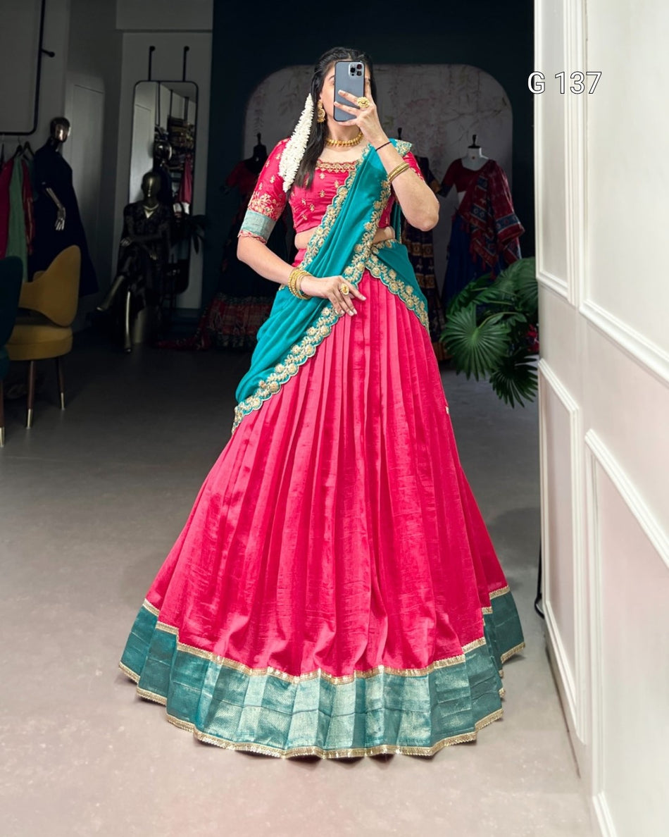 Pink Vichitra Silk Lehenga with Zari Weaving Work & Sequins Lace Border-G 137 Pink