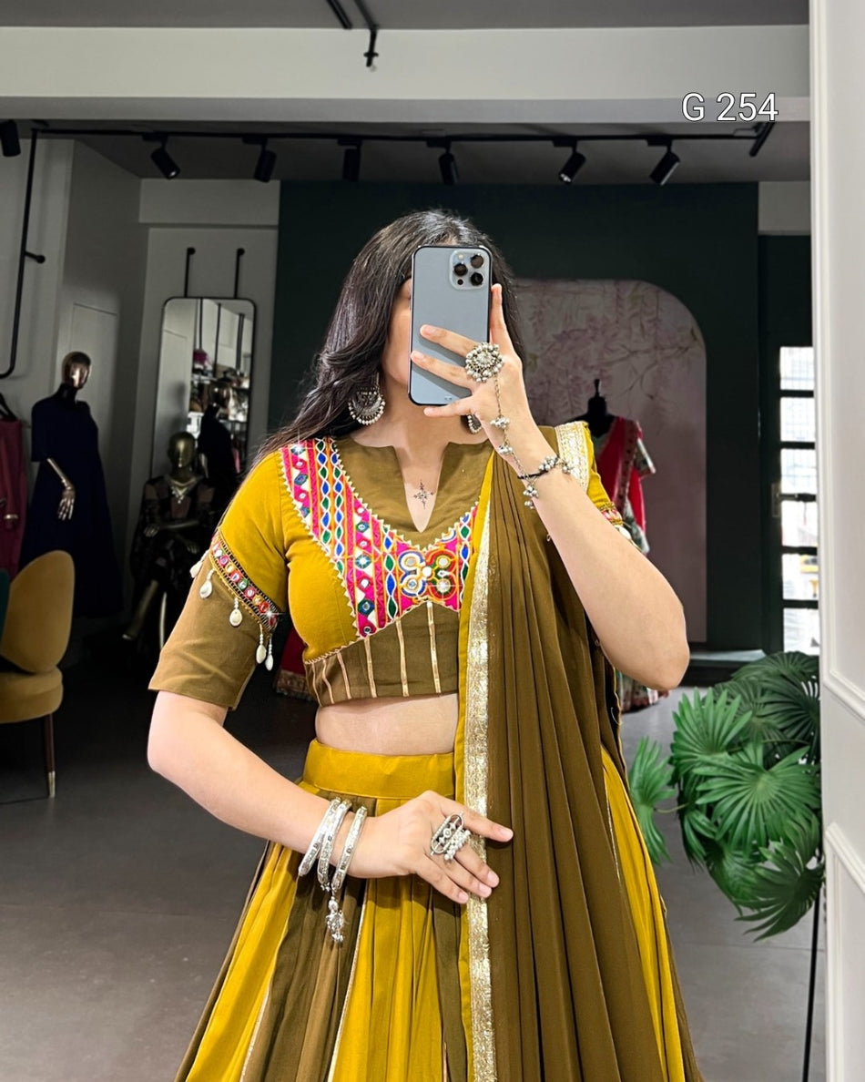 Sequins Lace Pure Rayon Lehenga with Gota Patti Touch Up – G 254 Mehendi