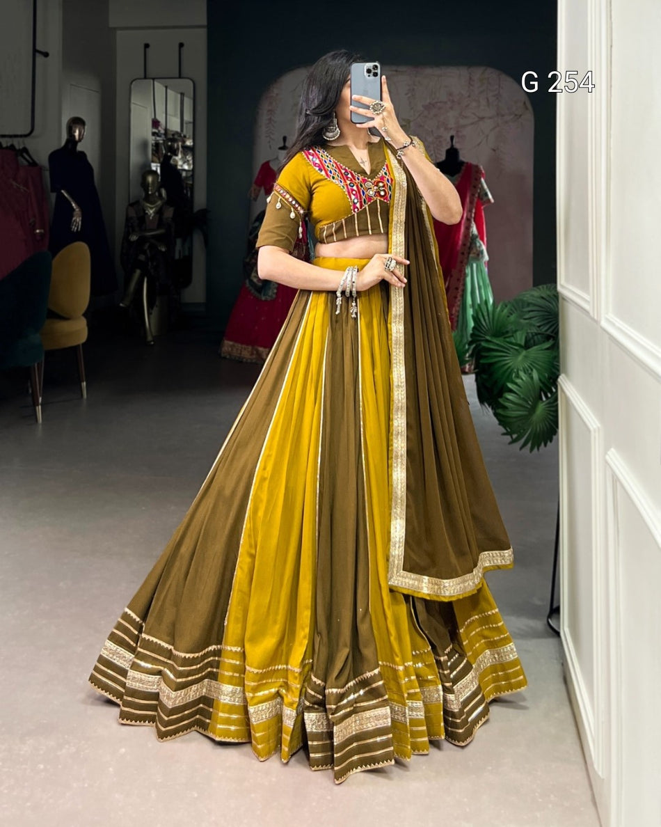 Sequins Lace Pure Rayon Lehenga with Gota Patti Touch Up – G 254 Mehendi