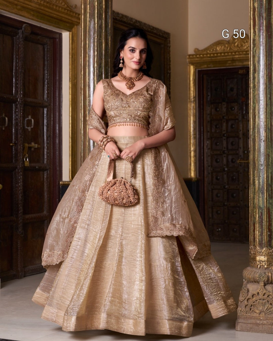 Gold Crush Lehenga with Sequins & Thread Embroidery Work – G 50 Chiku