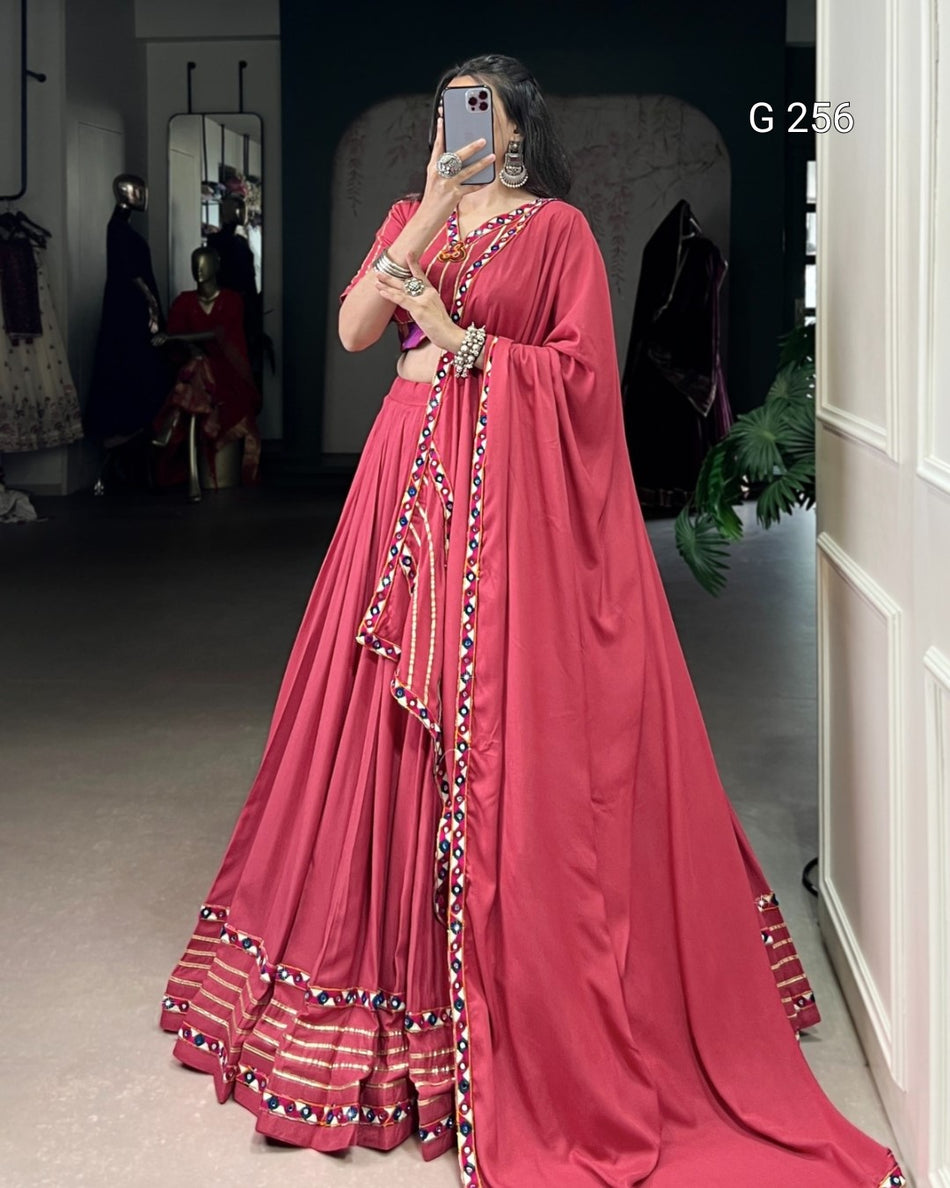 Sequins & Thread Embroidery Gold Crush Lehenga with Lace Border – G 256 Dark Pink