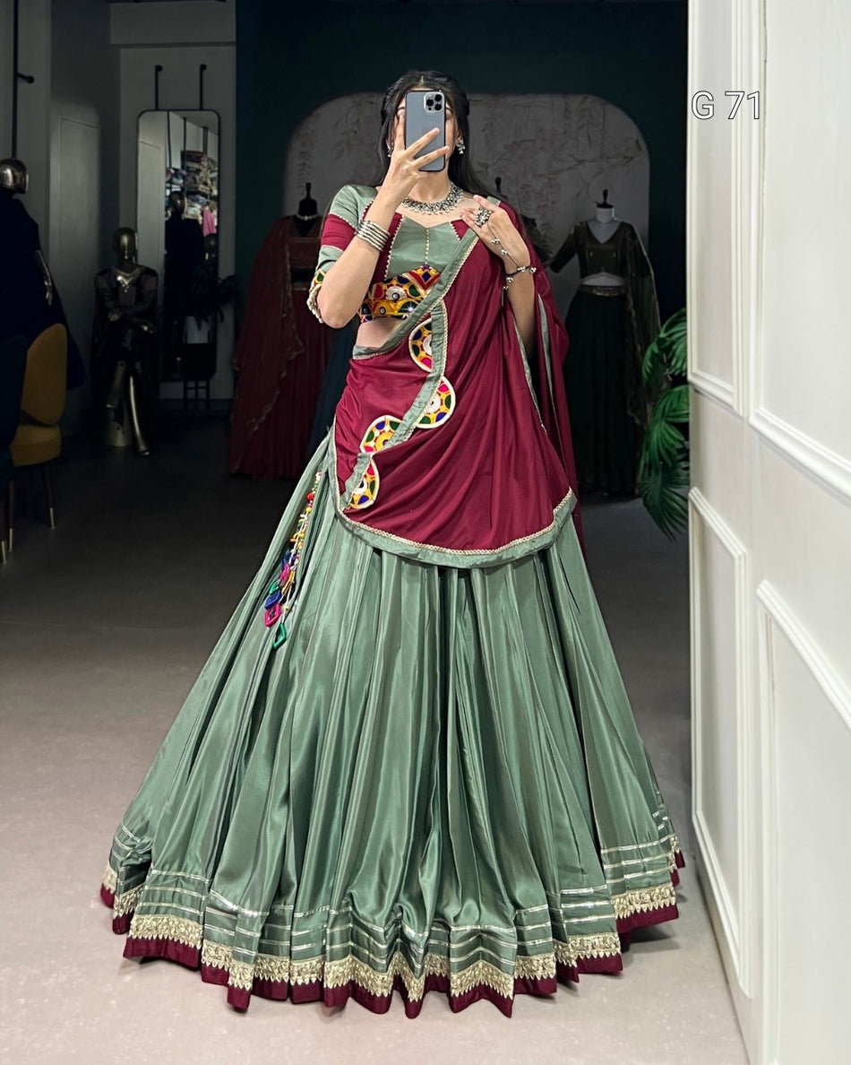 Silk Crepe Lehenga with Sequins & Thread Embroidery – G 71 Dark Sea Green