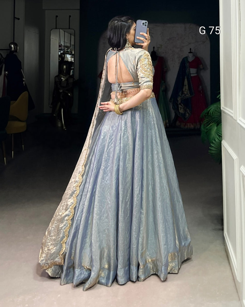 Fendi Lehenga with Sequins & Thread Embroidery – G 75 Sky Blue