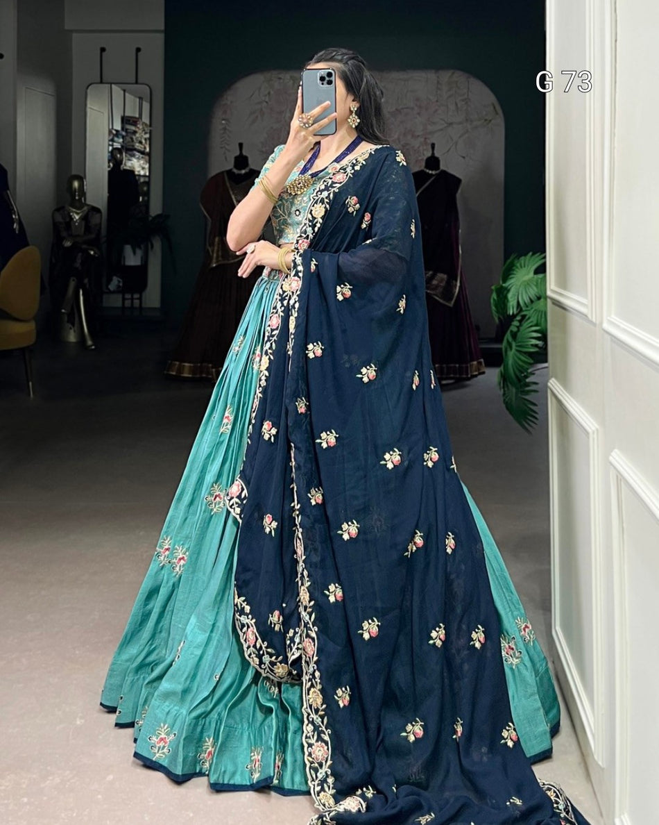 Slab Silk Lehenga with Sequins & Thread Embroidery – G 73 Sky Blue