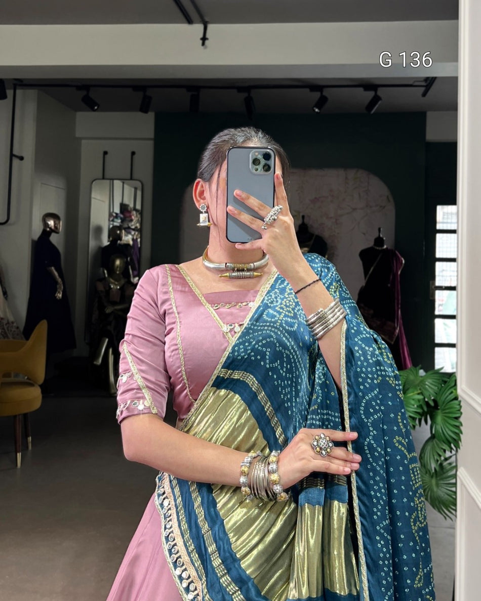 Silk Georgette Lehenga with Original Mirror Lace Touch Up & Digital Print Dupatta – G 136 Onion