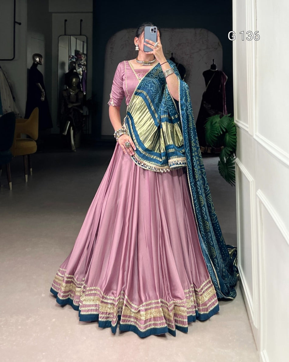 Silk Georgette Lehenga with Original Mirror Lace Touch Up & Digital Print Dupatta – G 136 Onion