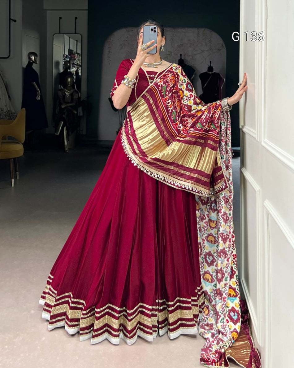 Silk Georgette Lehenga with Original Mirror Lace Touch Up & Digital Print Dupatta – G 136