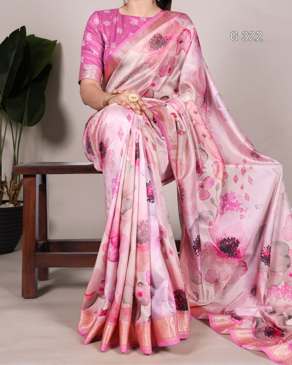 Tussar Silk Saree with Viscose Border & Printed Work – G 322