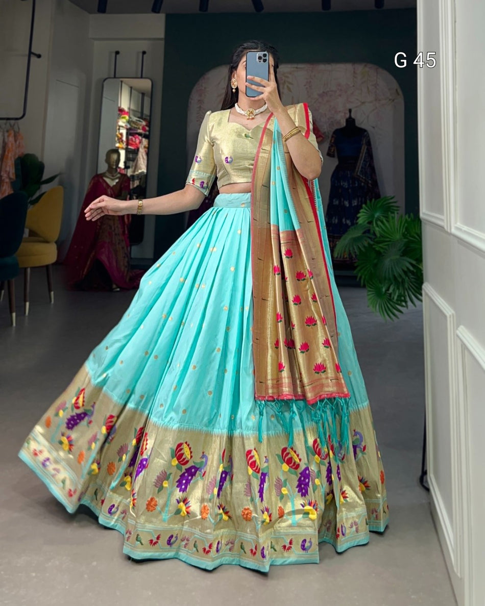 Jacquard Silk Paithani Lehenga with Zari Weaving Work & Handmade Tassels-G 45