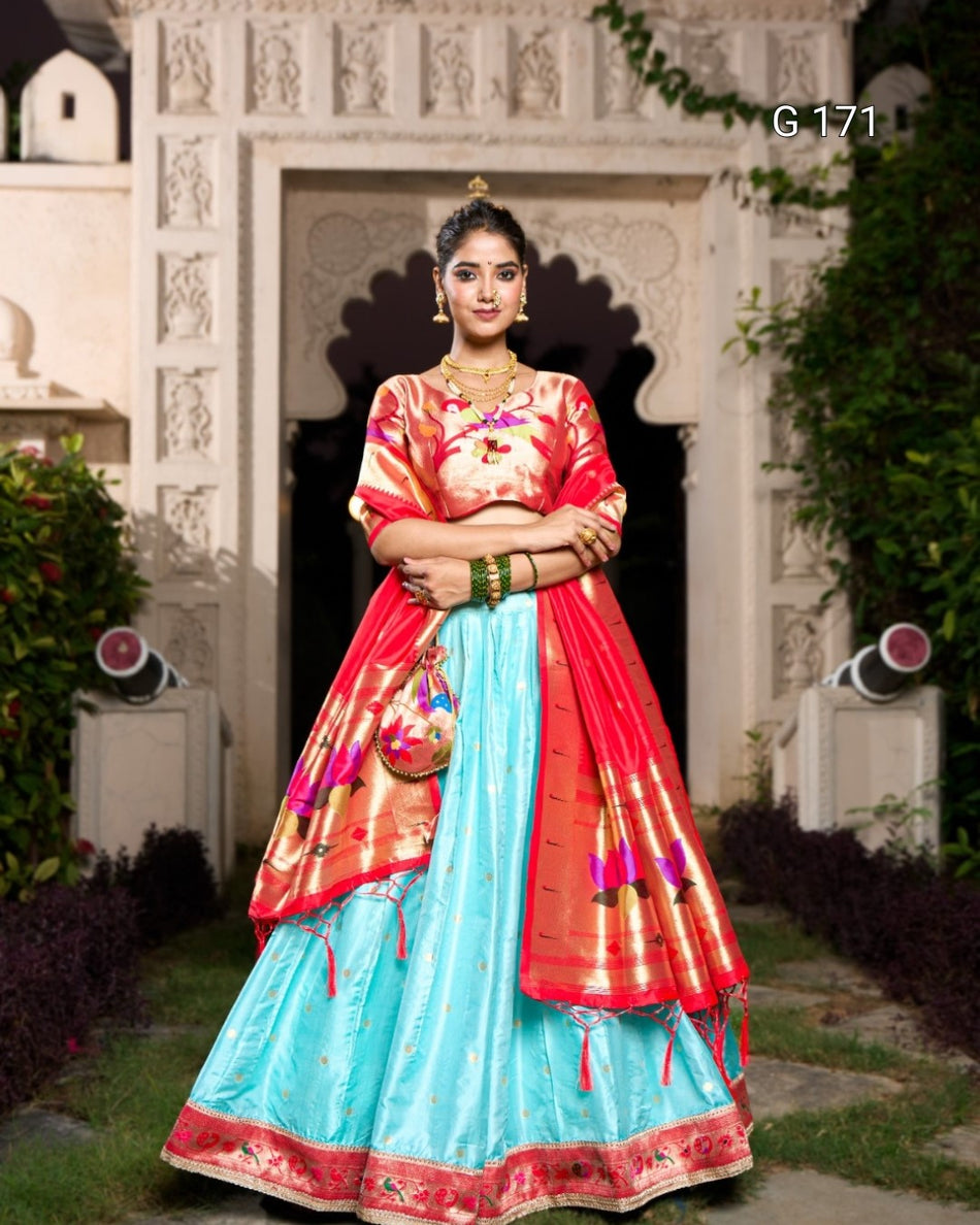 Black Jacquard Silk Paithani Lehenga with Zari Weaving & Handmade Tassels – G 171