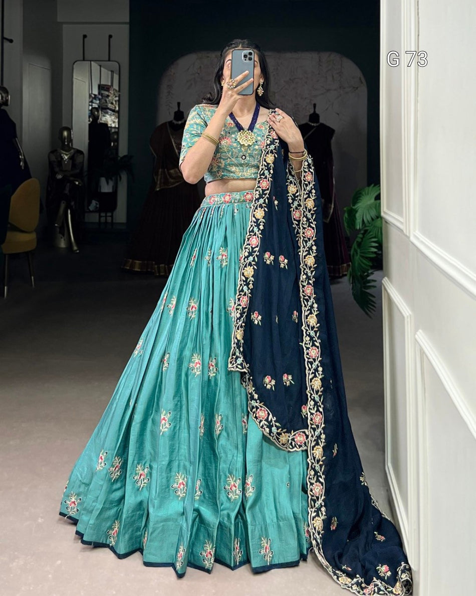 Slab Silk Lehenga with Sequins & Thread Embroidery – G 73 Sky Blue