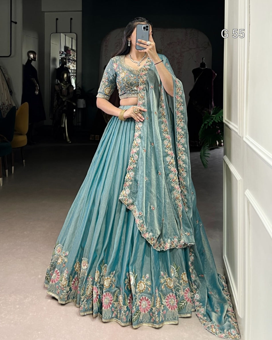Zari Shimmer Lehenga with Sequins & Thread Embroidery Work – G 55 Sky Blue
