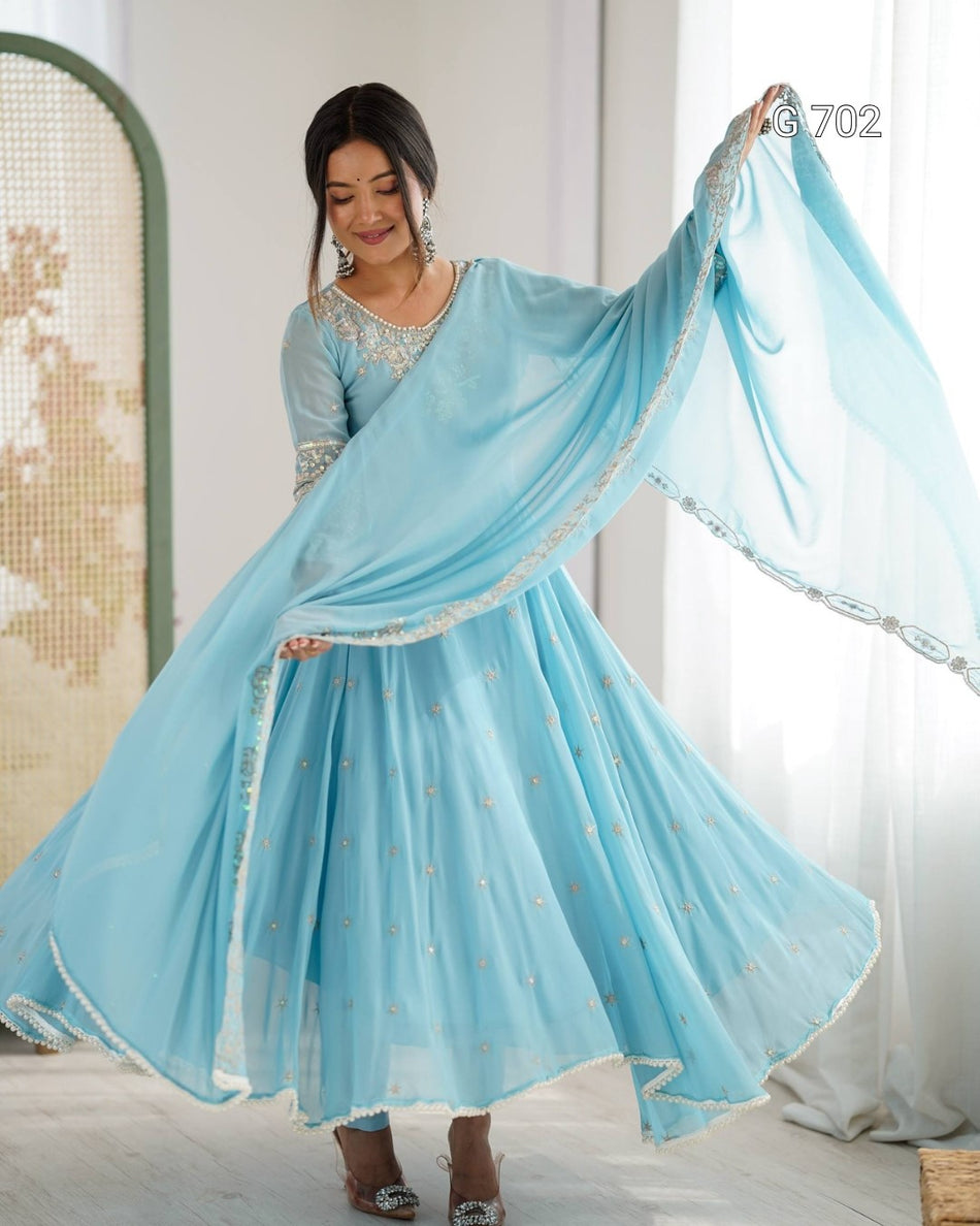 Luxurious Rainbow Sequence Anarkali for Celebrations G 702